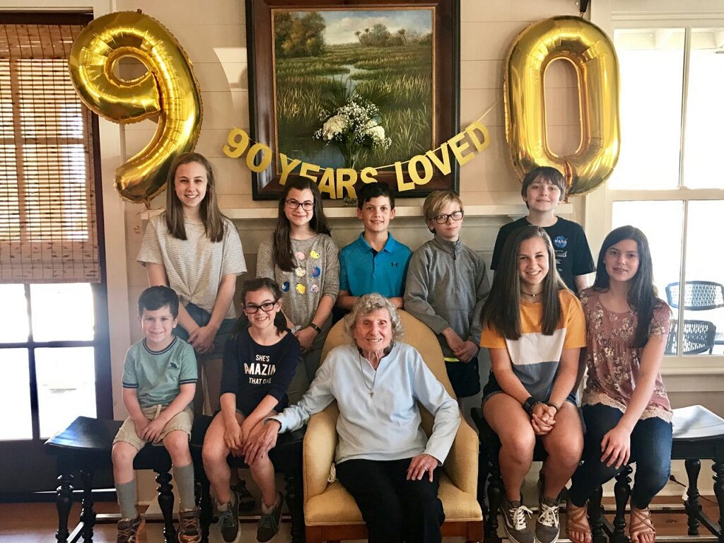 Phyllis and great grands 2019 - 90th birthday